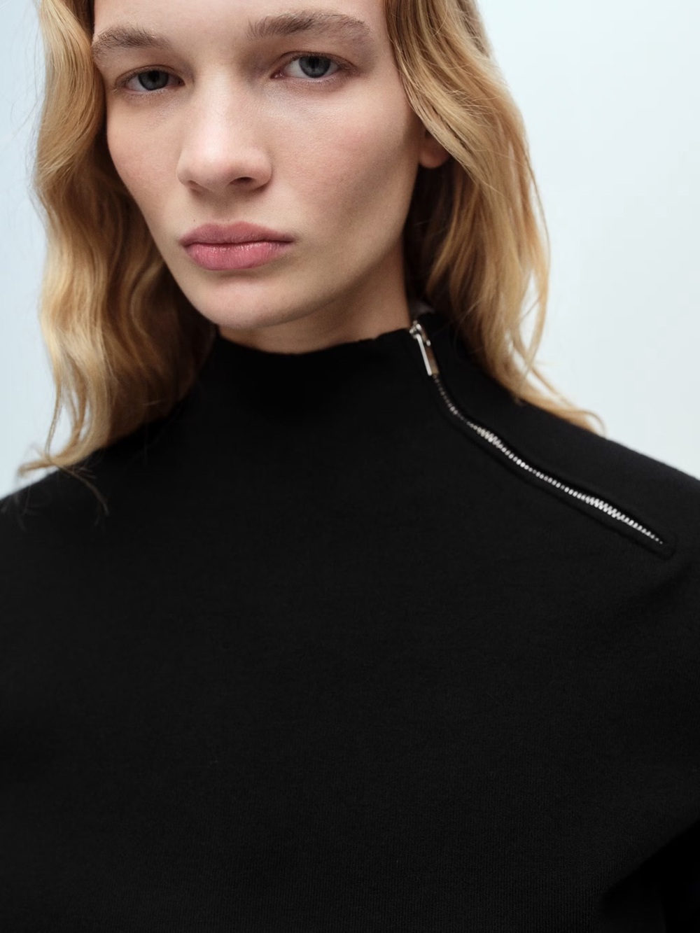 Alexander Wang Black Wool and Silk Long-Sleeve Turtleneck Top with zipper detail